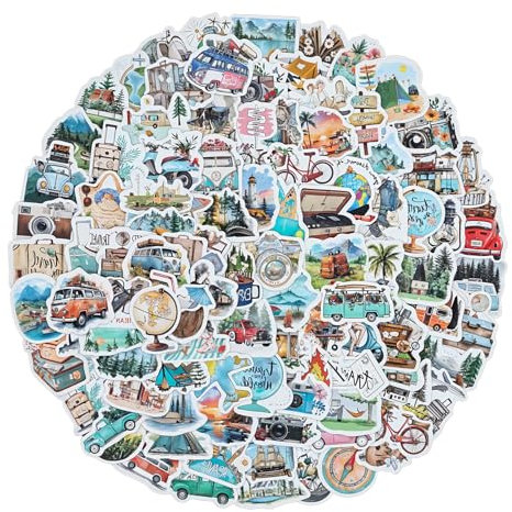 DOPENSPI 100 Stück Reiseaufkleber, Reise Scrapbooking Aufkleber Mini Größe Travel Stickers Journaling Decorate Zubehör für Notizbuch, Wasserflaschenalbum, Laptop, Fotoalbum