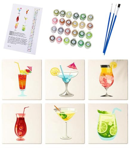 NevPuose Cocktailnummer Gemälde, Cocktailfarbe nach Zahlen - Anfängerfarbe nach Nummer für Erwachsene 6 Stücke - Beinhaltet Pinsel- und Acrylfarben für die Aktivität im Klassenzimmer, 5.91x5.91in,