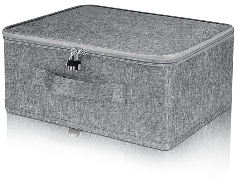 FENGCHUANG Scatola con lucchetto 30CMx20CMx14CM, Scatole Pieghevoli Con Coperchio a zip, Scatole per Vestiti, Cesto Portaoggetti per Riporre Indumenti e Diancheria da letto, Grigio