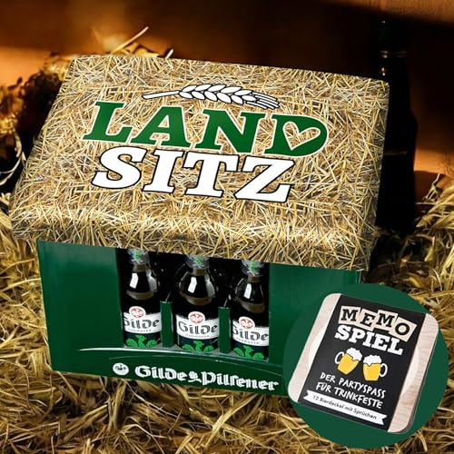 CULT at home Bierkasten Aufsatz Landsitz - Bierkastensitz inkl. Bierdeckel Memospiel - Sitzauflage für Bierkiste Getränkekiste - Hocker Gartenhocker für Balkon u. Camping