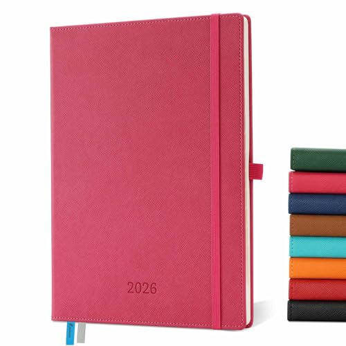 IN-LUXPRO Kalender 2026: A4 Buchkalender 29x21,7cm Terminplaner 1 Woche 2 Seiten 2026 Wochenplaner Notizbuch,12-Monate(Jan.- Dez.) mit 100GSM Papier & Stiftschlaufe PU-Leder Rosenrot