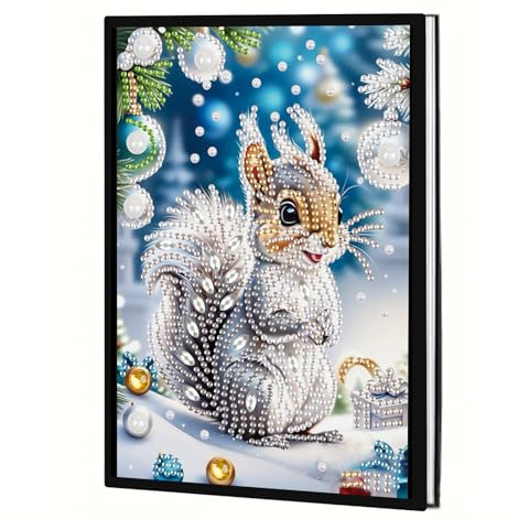 DCIDBEI Weihnachten Diamond Painting Notizbuch A5 Diamond Painting Journal Buch Diamant Painting Notizbuch Bastelset Tagebuch Skizzenbuch A5 Malen nach Zahlen Notizbücher Eichhörnchen