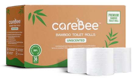 careBee Bambus-Toilettenrollen | geruchlos | 3-lagig | 100% Bambus | plastikfreie Verpackung | 200 Blatt pro Rolle | biologisch abbaubar, kompostierbar & umweltfreundlich | vegan (36 Rollen)