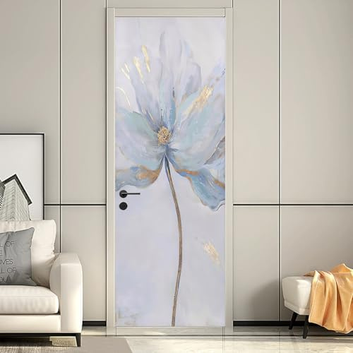 Carta Parati Porta Fiori dorati disegnati a mano Adesivi per Porte Interne 3D PVC Impermeabile Vinile Autoadesivo Rimovibile 77 x 200 cm per Soggiorno Cucina Camera da letto Bagno