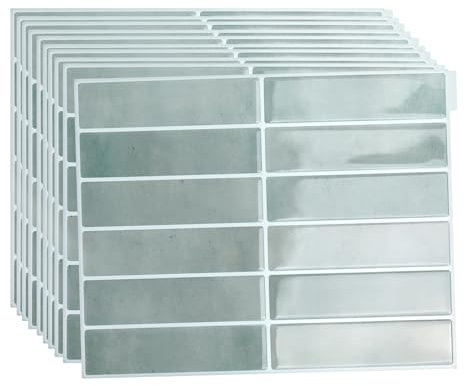 Beswitory Tile Sticker, Light Green Peel and Stick on Self Adhesive Wall Tiles, Sage Green Grey Brick Self Adhesive Stick on Tiles Transfer Sticker for Kitchen Bathroom, Rectangle, 10Pcsx29cmx23cm