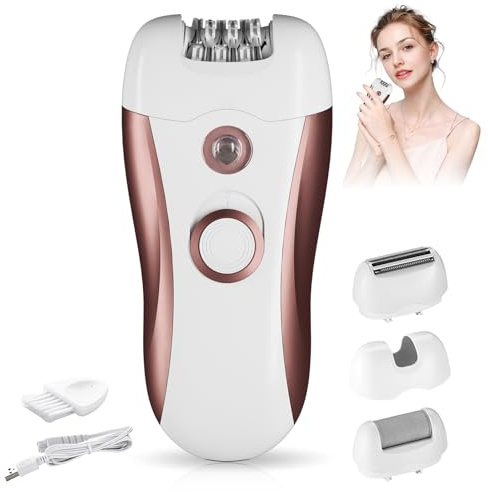 Epilierer Damen,4-in-1 Kabelloser Gesichtsepilierer Damen mit LED-Licht, 2 Geschwindigkeiten, Schmerzlos für Gesicht, Achseln, Beine, Intimbereich & Bikinizone