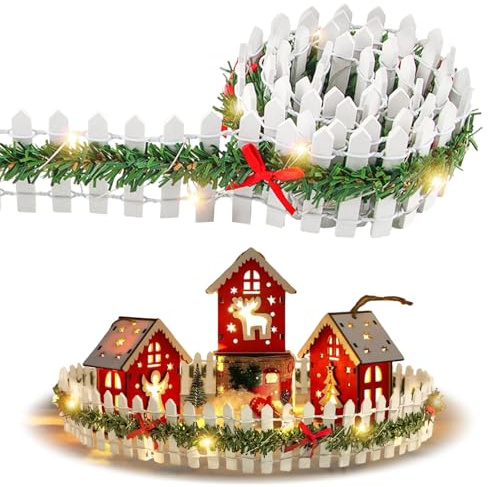 ZoneYan Miniature GNOME Accessories, GNOME Accessories Christmas, Miniatur Zaun, Wichtel Zubehör Gartenzaun, 90 x 5 cm, Handgefertigter LED-beleuchteter Rattan-Holzzaun