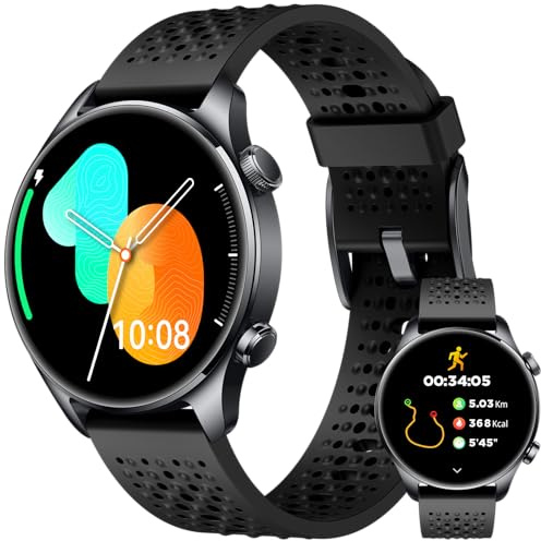 Zolovip Smartwatch Herren Rund mit Integriertem GPS, 1,43 AMOLED Always-On Display, 3ATM Wasserdicht Fitnessuhr, 100+ Sportmodi, Herzfrequenz/SpO2/Schlafmonitor, Schrittzähler, iOS/Android, Schwarz