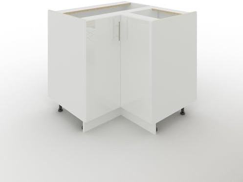JD Greta Adjustable Kitchen Corner Base Unit - 900mm - Corner Base Cabinet with Doors (No Worktop) - White Gloss