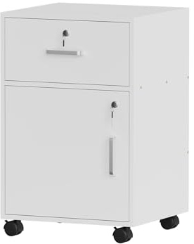 Redd Royal Mobile Lockable File Storage Cabinet with Drawers on Wheels Under Desk Wood Drawer Bedside Cabinet Pedestal for Unit Document Home Office Printer Stand (white#3)