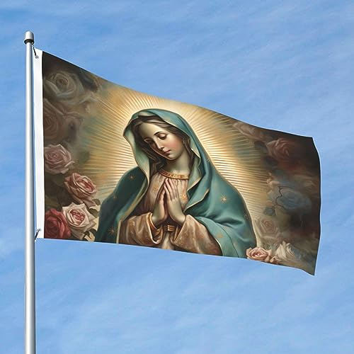 Garten Flaggen Heilige Maria, Heilige Jungfrau Maria, Unsere Liebe Frau Von Guadalupe, Mutter Gottes Fahne Dekoration Gartens Banner Uv-Beständig Feiertage Flags Für Fête Outdoor Parade 90X152CM