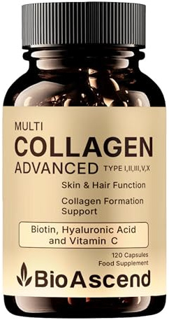 Multi Collagen Capsules – Types I, II, III, V & X – with Vitamin C, Biotin & Hyaluronic Acid – 120 Capsules – 2 Month Supply – Food Supplement for Skin, Hair & Nails Support