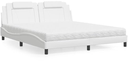 QJBSAVVA Luxus Doppelbett 180x200 Weiß Kunstleder mit Matratze Modernes Wellen Kopfteil Ecksofa Optik für Schlafzimmer und Jugendzimmer