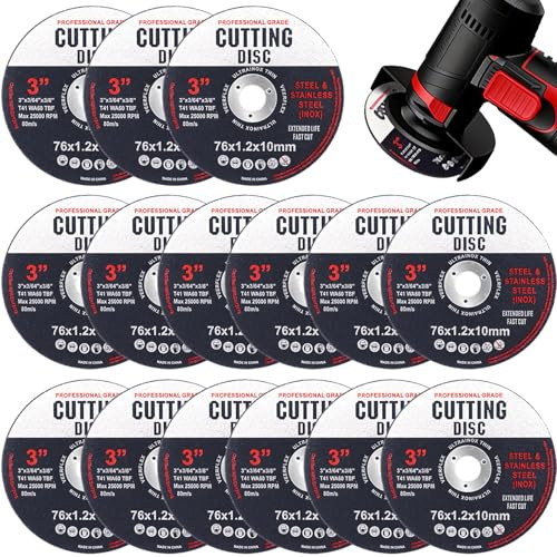 15 Pack 76mm Cutting Discs for Angle Grinder, 76 x 1.2 x 10 mm Metal Cut Off Wheels, Precise and Aggressive Angle Grinder Discs for Metal, Aluminum & Stainless Steel