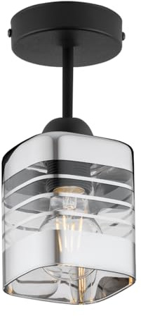 KAR LIGHTING Deckenlampe 1-flammig Schwarz – Loft Deckenleuchte aus Metall mit Glas und Silber – E27 Lampe für Wohnzimmer, Esszimmer, Küche oder Büro