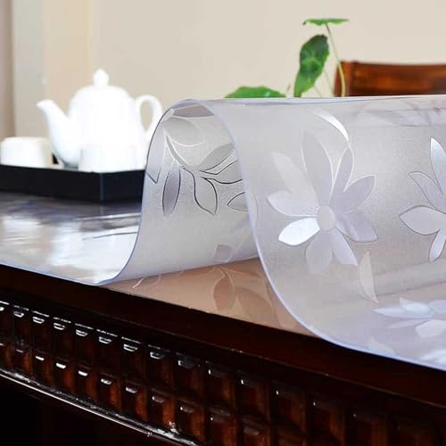 GYYFQH Tischfolie Transparent 2mm mit Muster Durchsichtige Matt Tischdecke Tischschutz mit Blumen Schutzfolie Abwaschbar PVC für Hochglanz und Glastische(90×140cm)