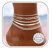 Morfetto Lot de 5 Bracelets de Cheville pour Femme en Acier Inoxydable Plaqué Or 14K Réglables Imperméables Avec Réglable Tennis Cubain Chaine de Cheville Plage Été Cadeau Or et Argent