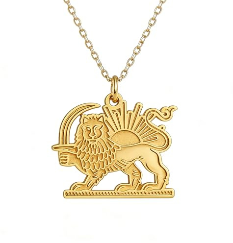 Amaxer Persien Iran Flagge Anhänger Halsketten für Frauen Verstellbar Altpersisch Iranischer Löwe Sonne und Krone Schmuck Geschenke für Frauen