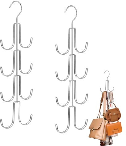Generisch Handtaschen Aufbewahrung mit Taschen Organizer –4-lagiger Taschenhalter & Taschenständer für Schrank, mit 360° drehbarem oberen Haken für Damenhandtaschen, Gürtel & Schals 2 Stückv