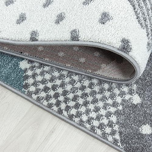 KADIMA DESIGN Kinderteppich Wolken-Motiv Himmel Pflegeleicht Bunt Waschbar Strapazierfähig Rund Blau 120x120 cm Kinderzimmer Fußbodenheizung geeignet Schadstoffgeprüft Oeko-TEX | NOLA