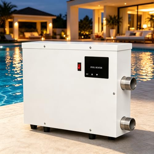 Elektrische Poolheizung PHS 20–50 °C, Poolheizung elektrisch für Schwimmbad und Spa, Touchscreen Pool-Thermostat, 316 Edelstahl Heizrohr, Flexibler Anschluss für Privater Außenpool 5.5kw