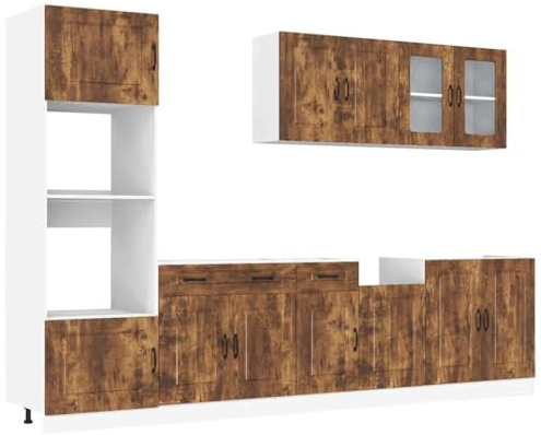HETFTJN 7-Piece Engineered Wood Kitchen Cabinet Set, Smoked Oak