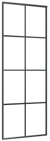 mtlskopl Porta scorrevole in alluminio e vetro di sicurezza ESG, 76 x 205 cm, nera, moderna porta scorrevole in vetro per interni, porta scorrevole salvaspazio con verniciatura a polvere