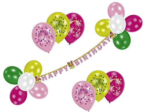 Amscan 8321294 450198 - Partyset Charming Horses, 1 Girlande, 20 Ballons, 2 Kartonscheiben, 3 Bänder, Pferde, Kindergeburtstag
