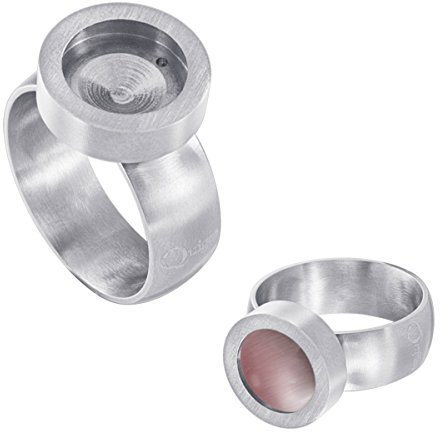 Quiges Edelstahl Wechselbare Mini Coin Münze Solitär-Ring Damen Silber Matt Durchmesser 20mm