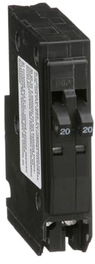 Square D - Tandem mini Circuit Breaker, QO, 2 x 1 Pole at 20A, 120/240VAC, 10kA, Plug in Mount, Clam Pack - QO2020C