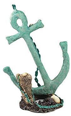 biOrb 46139 Anker Ornament, grün/ türkis – maritime Aquariendekoration mit Muschel und Korallen auf einem Felsen, Einrichtung von Süßwasseraquarien und Meerwasseraquarien