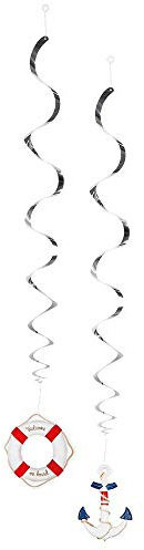 Boland 44383 - Dekorationsspiralen Navy, 2 Stück, Länge 85 cm, Maritim, Anker, Rettungsring, Hängedekoration, Spiralen, Girlande, Mottoparty, Karneval, Geburtstag