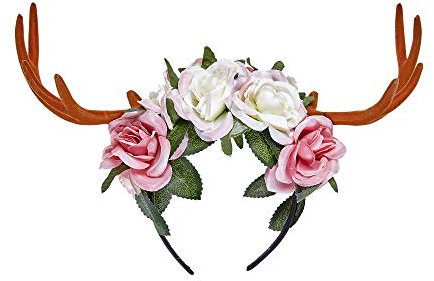 W WIDMANN MILANO Party Fashion 07792 - Haarreif Geweih mit Blumen, Rentier, Reh, Accessoire, Mottoparty, Karneval