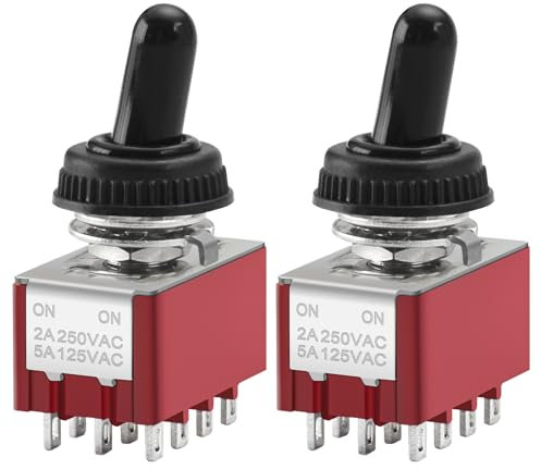 Heschen Miniatur-Kippschalter, MTS-402, ON-ON, 4PDT, 12-polig, 2A 250V, mit wasserdichter Abdeckung, 2 Stück