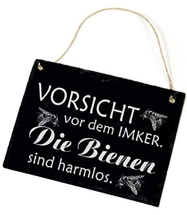Schiefertafel Vorsicht vor dem Imker, die Bienen sind harmlos - Schild Türschild 22 x 16 cm | Dekolando