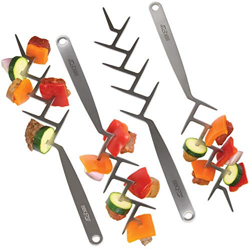 BBQ Croc Brochettes Zig ZAG - Lot de 4 - Brochettes Kabob en acier inoxydable brossé de 38,1 cm pour barbecue et four, style branche plate réutilisable
