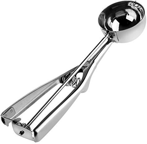 KADAX Cuchara para helado de acero inoxidable con palanca, 5,5 cm, cortador de bolas para hielo, bolas de hielo, puré de patatas, albóndigas, fruta, masa, porción con mango de alicates