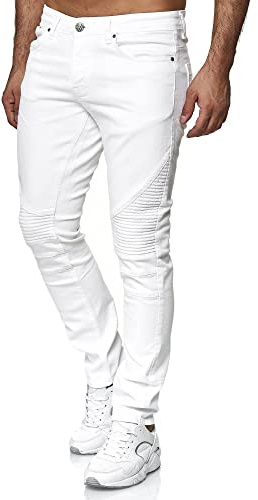 Tazzio Jeans Herren Slim Fit Biker Destroyed Look Stretch Jeanshose Hose Denim 16517 (40W/36L, Weiß)