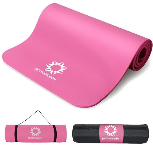 primasole Tappetino spesso 1/2 con tracolla e custodia per yoga, pilates, fitness a casa e palestra, 182,9 x 61 cm (lunghezza x larghezza), colore rosa azalea PSS91NH031A