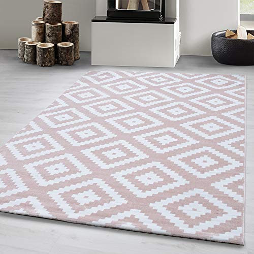 Carpetsale24 Teppich Wohnzimmer Rauten Design Pink Meliert 120 x 170 cm - Kurzflor Teppich Schlafzimmer Geometrisch Pflegeleicht und Extra Weich - Teppich für Küche Esszimmer Kinderzimmer Rechteckig