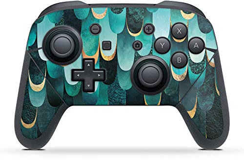 DeinDesign Skin kompatibel mit Nintendo Switch Pro Controller Folie Sticker Feder türkis Elisabeth Fredriksson