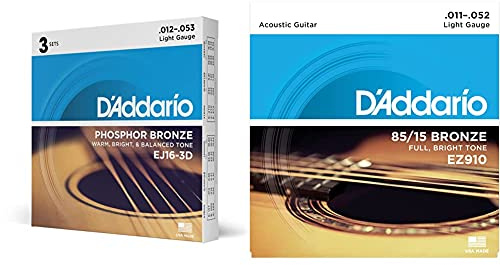 D'Addario EJ16-3D Set Corde Acustica EJ Phosphor BRZ RND WND & EZ910 Set Corde Acustica Ez Great American, Bronzo