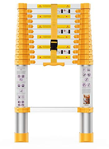 12.5FT Reinforced Telescopic Ladder,Aluminum Telescoping Extension Ladder Yellow