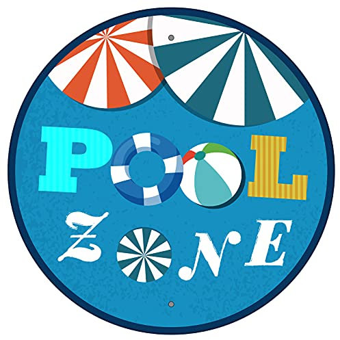 CREATCABIN Enseigne Métal Ronde Zone de la Piscine Plage Natation Été Style Vintage Affiche Murale pour la Maison Art Cuisine Bar Café Garage Décoration Extérieure 12 Pouce
