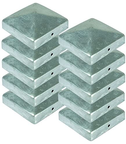 BURI 10 Stück Zaunkappe für Holzpfosten Pyramide 71x71mm Pfostenkappe 7x7 aus Metall feuerverzinkt Pfostenkappen Pfostenabdeckung Zaunkappen Abdeckung Abdeckkappen Pfosten Deko Garten Zubehör 10x
