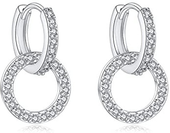 Fcebsty Ohrringe hängend für Mädchen, S925 Sterling Silber mit Zirkonia, Double Circle Hoop Schmuck für Hochzeitsgeschenke für Frauen