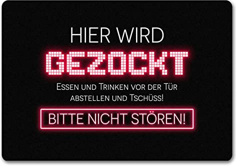 speecheese Hier Wird gezockt Fußmatte in 35x50 cm ohne Rand für Gamer in rot lustige Geschenkidee für Jungen und Mädchen die Computerspiele lieben und am liebsten den ganzen Tag zocken