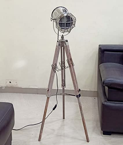Nautical Replica Hub Vintage Dreibein-Stehlampe, Dekoluce Teatre, Retro-Holzstrahler, Kino-Film-Requisiten, ohne Edison-Glühbirne