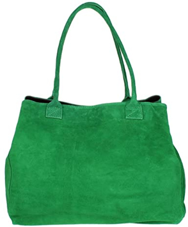 Girly Handbags Womens Italian Suede Leather Expandable Shoulder Bag (Fruitty Green)