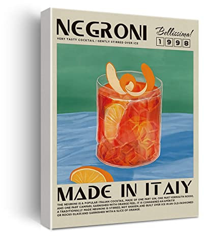 Lustiger Cocktail-Leinwanddruck, Dekor, Negroni, Cocktail-Kunst, Wandgemälde, Poster, 30,5 x 38,1 cm, moderne Dekoration für Zuhause, Küche, Bar, gerahmt